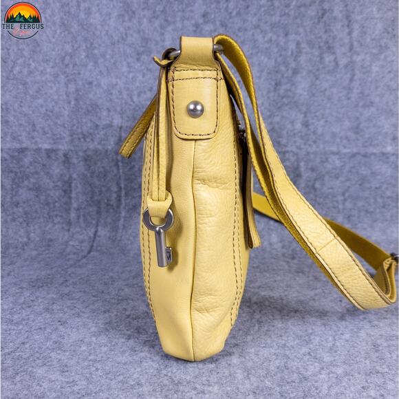 Fossil Crossbody Bag Mustard Yellow Genuine Leather Adjustable Strap Lagenlook - Picture 4 of 16
